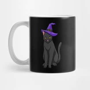 Black Cat Wearing Witches Hat Halloween Scary Mug